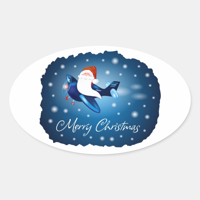 Merry Christmas with Santa Oval Sticker (Front)