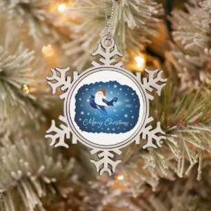 Merry Christmas with Santa Snowflake Pewter Christmas Ornament