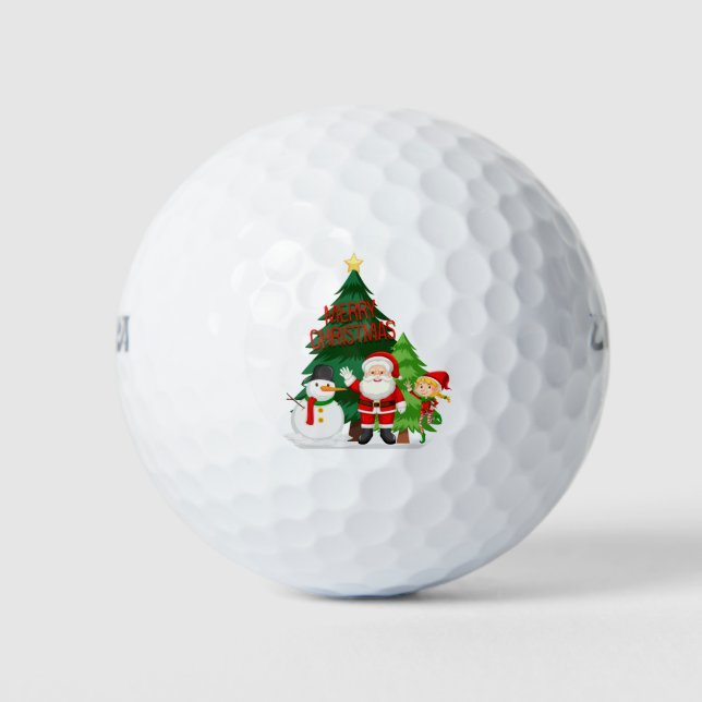 Merry Christmas with Santa, snowman and elf Golf Balls (Front)