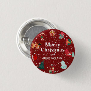 Merry christmas with snow- red holiday 3 cm round badge