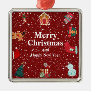 Merry christmas with snow- red holiday metal ornament