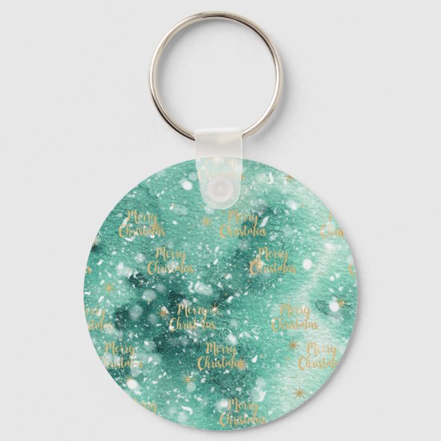 Merry Christmas With Snowflakes Key Ring (Front)