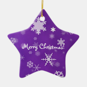 Merry Christmas with snowflakes lavender Ceramic Tree Decoration