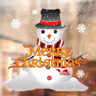 Merry Christmas with Snowman and Snowflakes