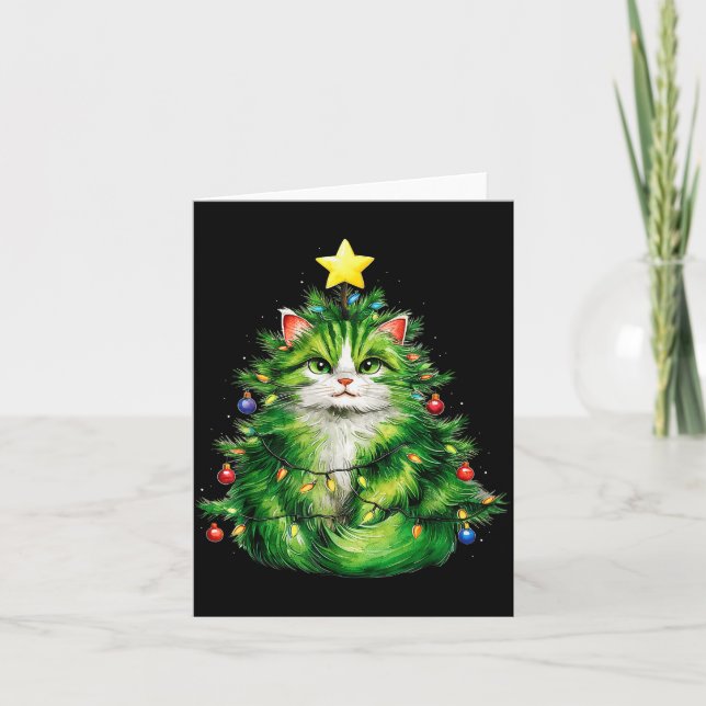 Merry Christmas With This Funny Christmas Tree Cat Card (Front)