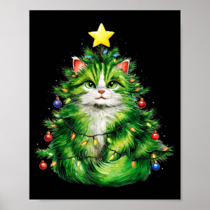 Merry Christmas With This Funny Christmas Tree Cat Poster