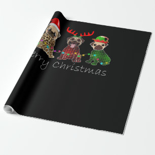 Merry Christmas with three pug dogs Wrapping Paper