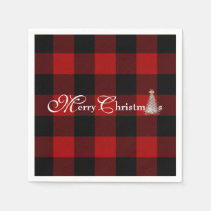 Merry Christmas with tree on buffalo plaid Napkin