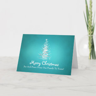 Merry Christmas with Tree sparkles in blue Holiday Card
