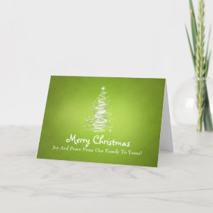 Merry Christmas with Tree sparkles in lime green Holiday Card
