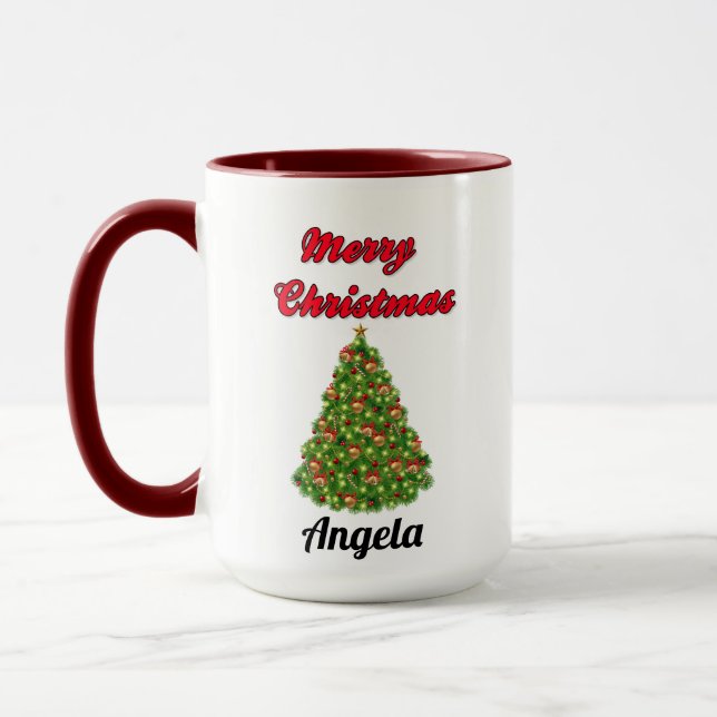 Merry Christmas With Tree Your Name Mug (Left)