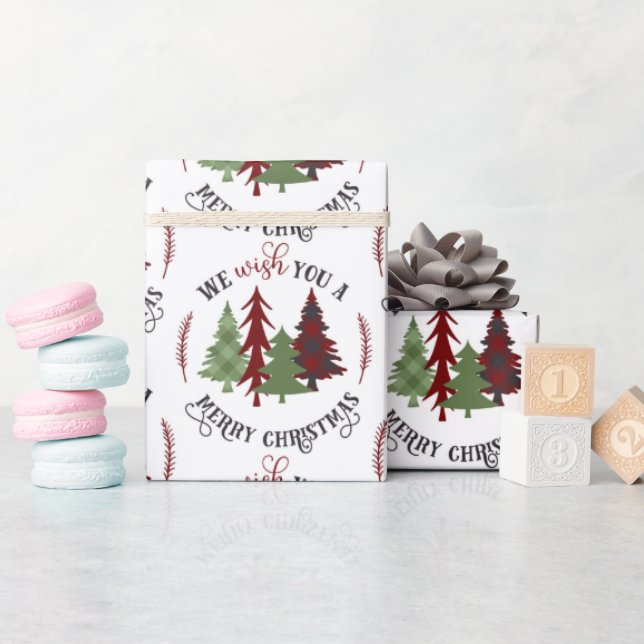 Merry Christmas with Trees Wrapping Paper (Baby Shower)
