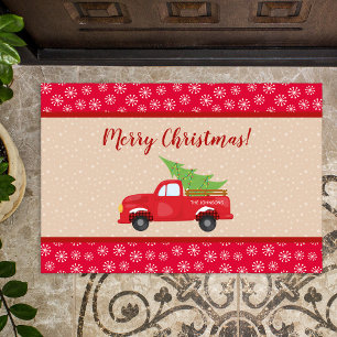 Merry Christmas with Truck and Tree, Family Name Doormat