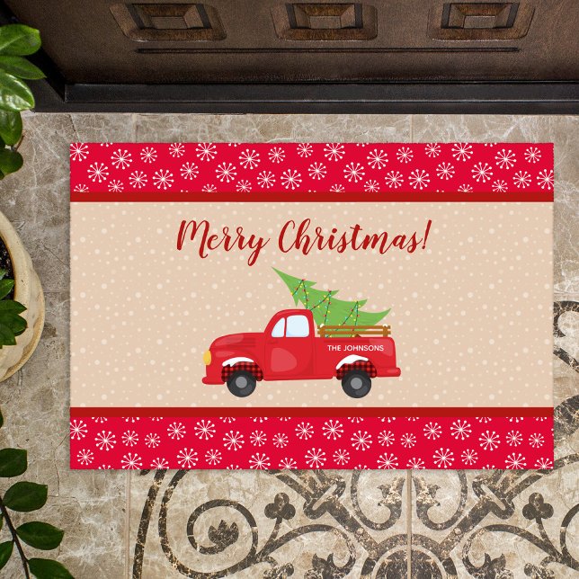 Merry Christmas with Truck and Tree, Family Name Doormat (Creator Uploaded)