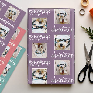 Merry Christmas with Two Square Photos 3 colours Wrapping Paper Sheet