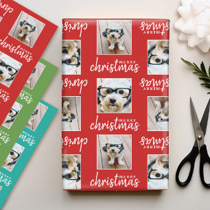 Merry Christmas with Two Square Photos 3 colours Wrapping Paper Sheet