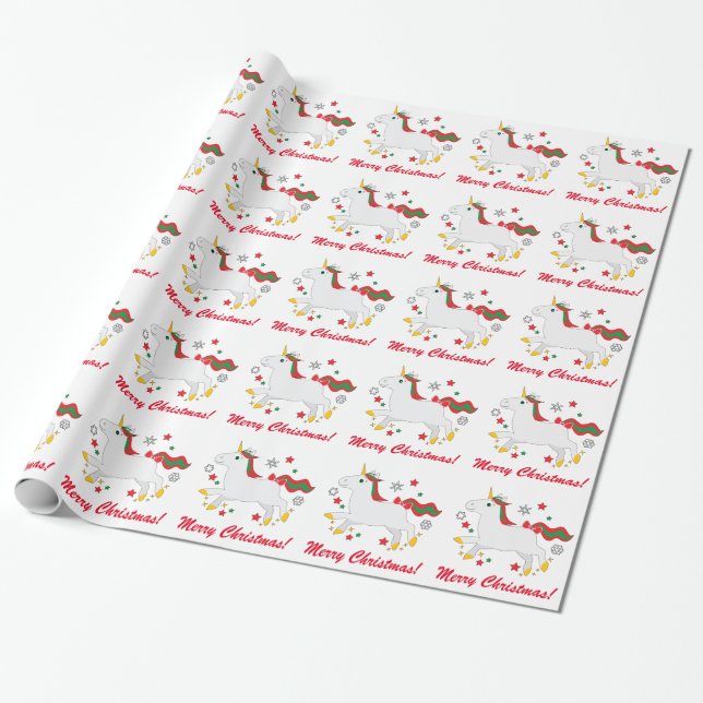 Merry Christmas with Unicorn Wrapping Paper (Unrolled)