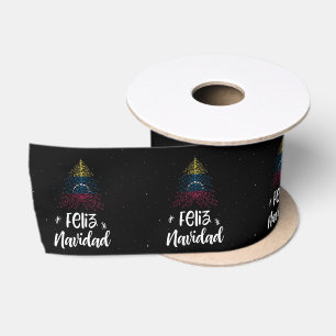 Merry Christmas with Venezuela flag Satin Ribbon