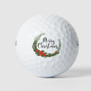 Merry Christmas with wreath for golfer Golf Balls