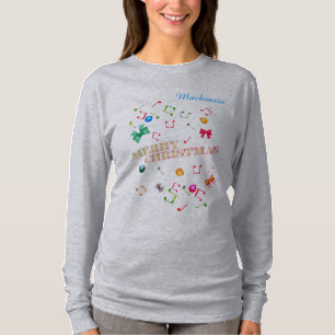 Merry Christmas with Your Name and Music Notes T-Shirt