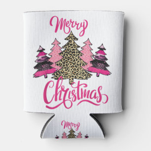 merry Christmas womens Girls pink tree christmas l Can Cooler