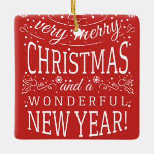 Merry Christmas & Wonderful Year Photo Monogram Ceramic Ornament