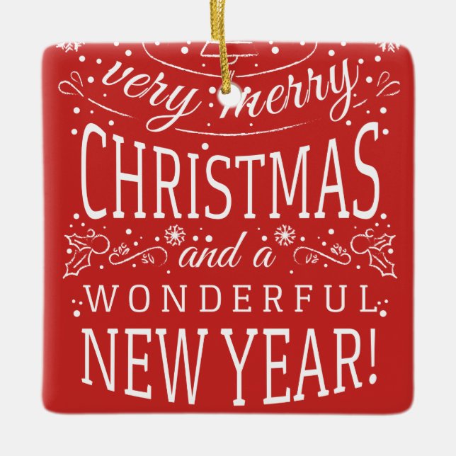 Merry Christmas & Wonderful Year Photo Monogram Ceramic Ornament (Front)
