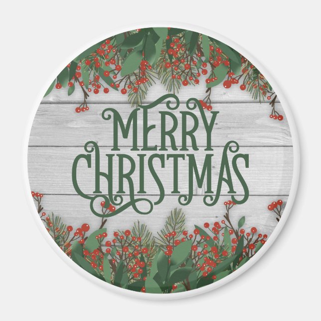 Merry Christmas Wood Background Magnet (Front)