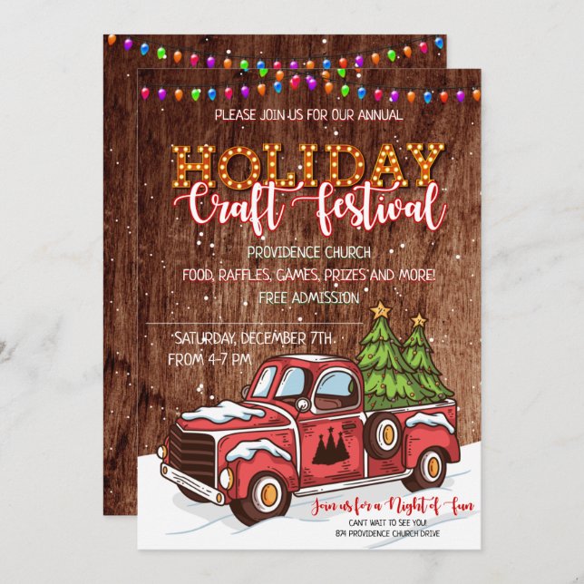 Merry Christmas Wood Craft Festival Invitation (Front/Back)