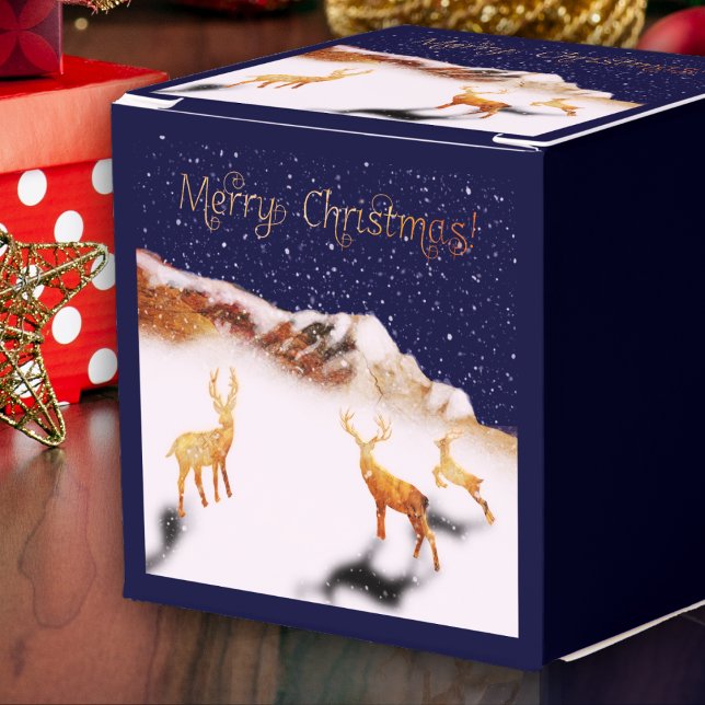 Merry Christmas - wood deers and mountains in snow Favour Box (Creator Uploaded)