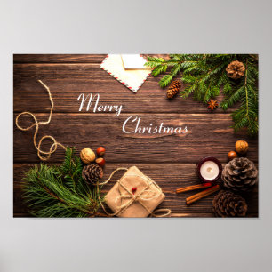 Merry Christmas Wood Design Poster