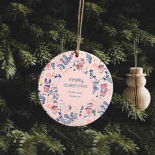 Merry Christmas Woodland Friends in Winter Forest  Ceramic Ornament