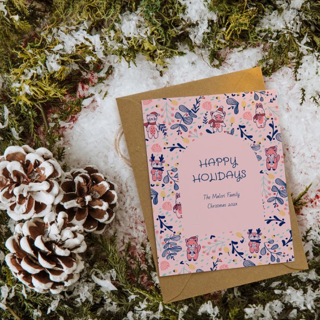 Merry Christmas Woodland Friends in Winter Forest  Holiday Card (Creator Uploaded)