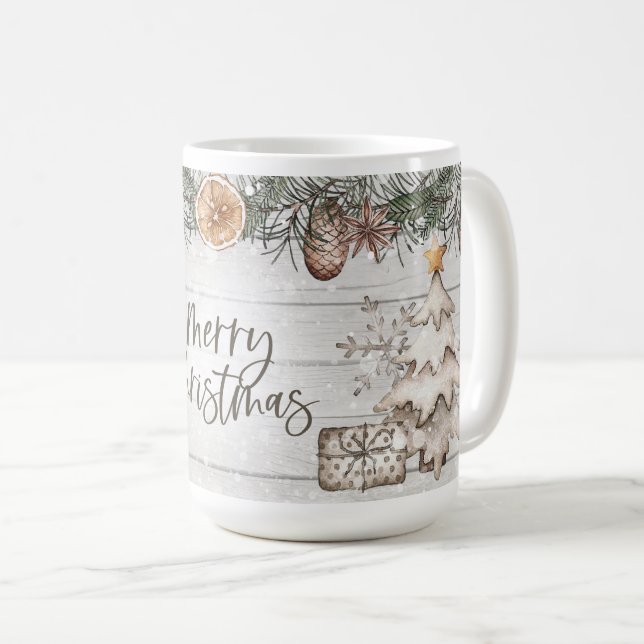 Merry Christmas Woodland Trees Coffee Mug (Front Right)