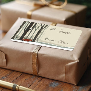 Merry Christmas Woodland Winter Forest Fox Joy Label