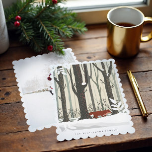 Merry Christmas Woodland Winter Forest Fox Photo Holiday Card
