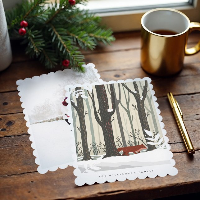 Merry Christmas Woodland Winter Forest Fox Photo Holiday Card (Merry Christmas Woodland Winter Forest Fox Photo Holiday Card)