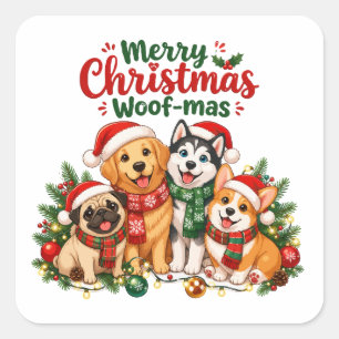 Merry Christmas Woof-mas Dog Lovers Square Sticker