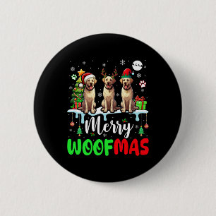 Merry Christmas Woof Three Santa Elf Labrador Retr 6 Cm Round Badge
