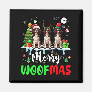 Merry Christmas Woof Three Santa English Springer Magnet