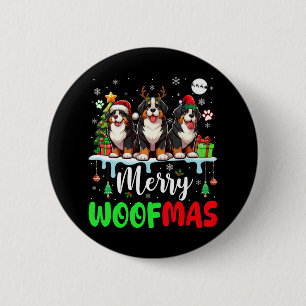 Merry Christmas Woof Three Santa Reindeer Bernese 6 Cm Round Badge