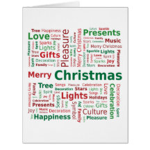 Merry Christmas Word Cloud in Green Red Colours