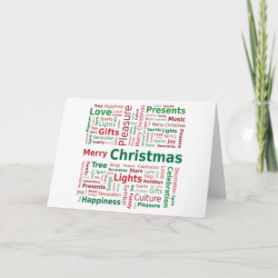 Merry Christmas Word Cloud in Green Red Colours Holiday Card