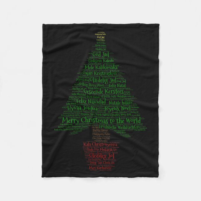 Merry Christmas World Languages Word Tree  Fleece Blanket (Front)