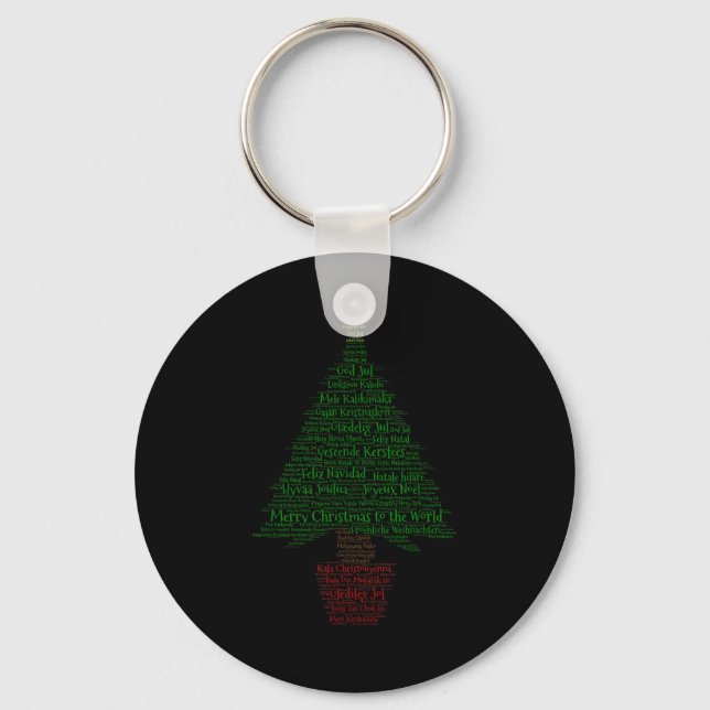 Merry Christmas World Languages Word Tree  Key Ring (Front)
