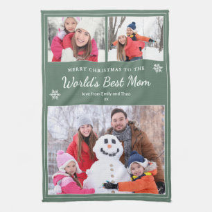 Merry Christmas World’s Best Mum Photos Sage Green Tea Towel