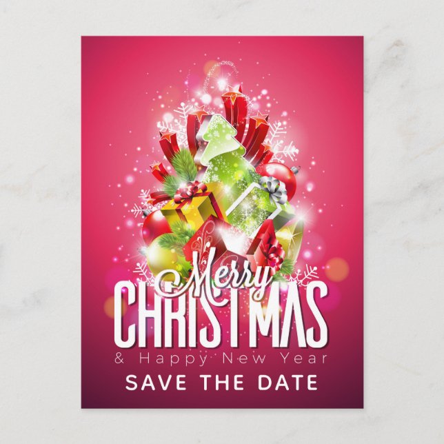 Merry Christmas Wrapped Presents Save the Date Postcard (Front)