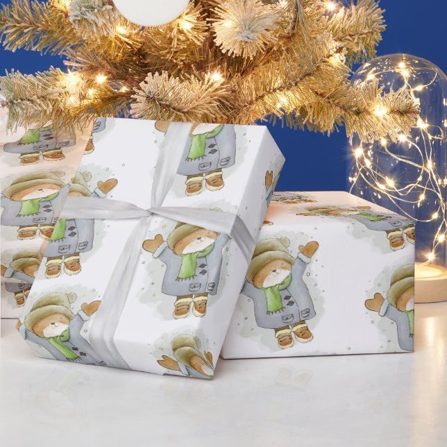 Merry Christmas Wrapping Cat Kitten Winter  Wrapping Paper (Holidays)