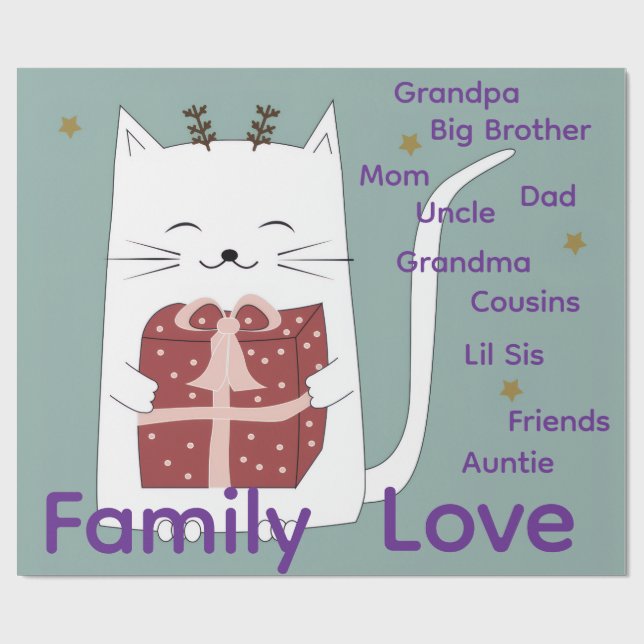Merry Christmas Wrapping Family Love Friends Cat  Wrapping Paper (Flat)