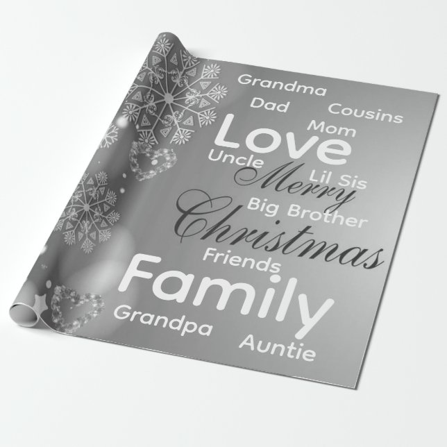 Merry Christmas Wrapping Family Love Friends  Wrapping Paper (Unrolled)